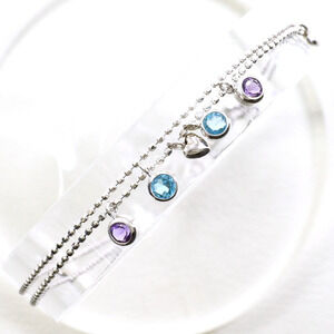 VINTAGE 18k Silver Amethyst Charm Bracelet